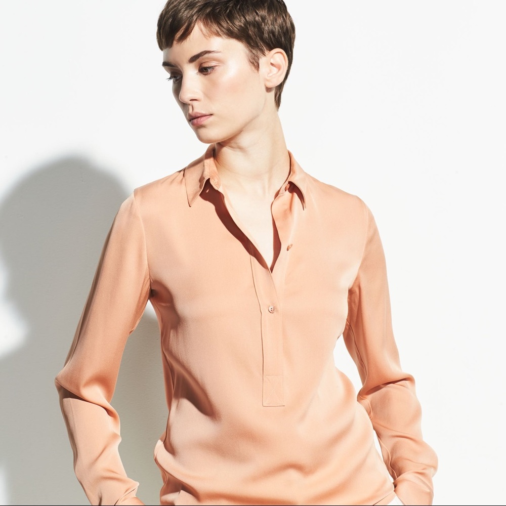 NWT Vince Slim Fitted Popover Silk Shirt Blush